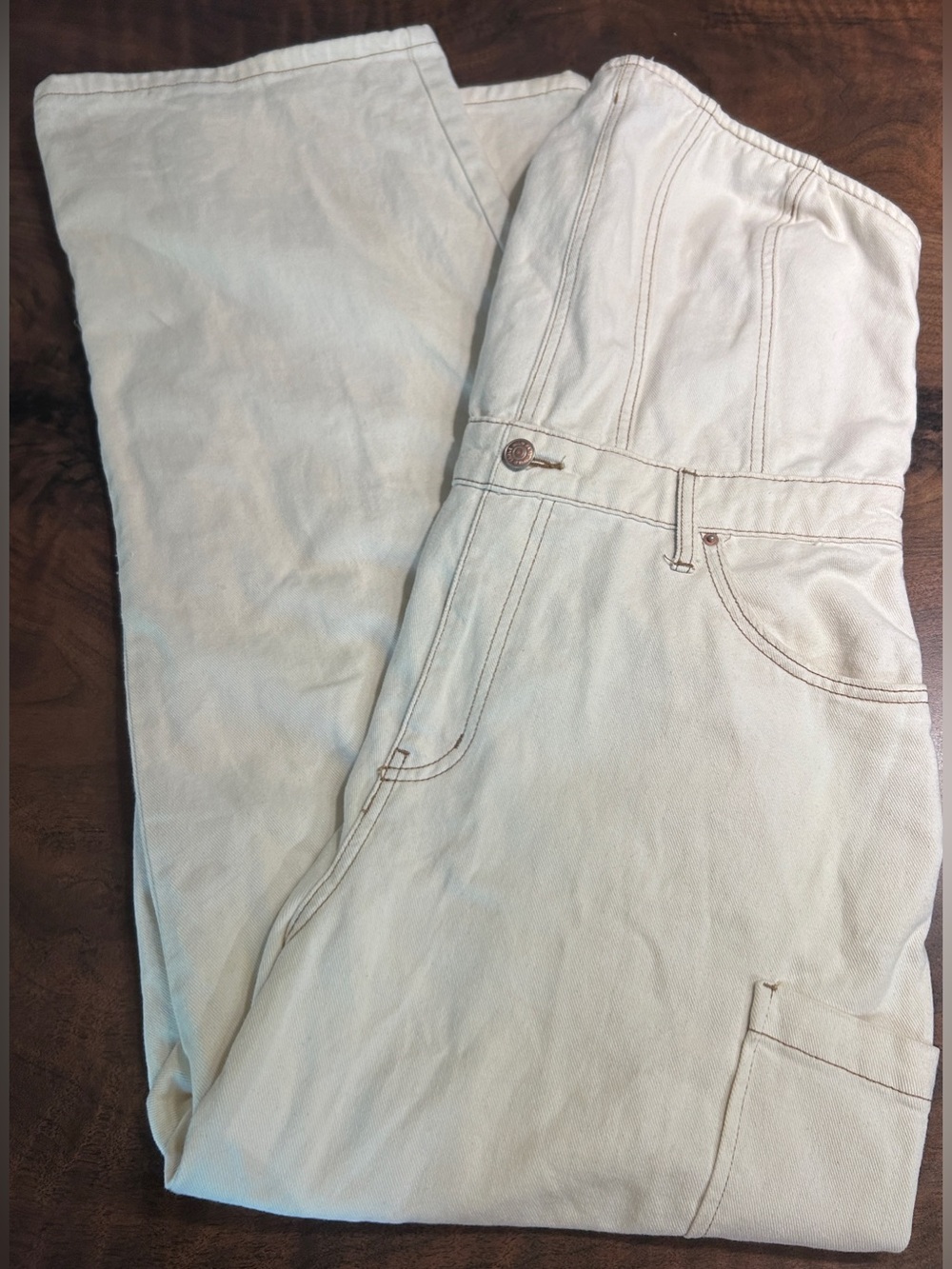 Wild Fable Women's Tube Cargo Cream Denim Jumpsuit